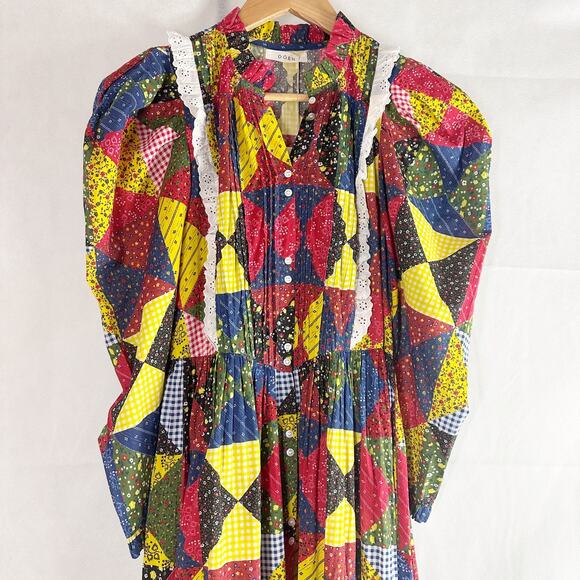 Doen Nicoletta Patchwork Print Organic Cotton Midi Dress Size XS - Picture 9 of 13